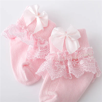 Lawadka 0-24Month Newborn Baby Socks For Girls Cotton Lace Infant Girls Sock Princess Bow Toddler Baby Girls Socks Spring 2024