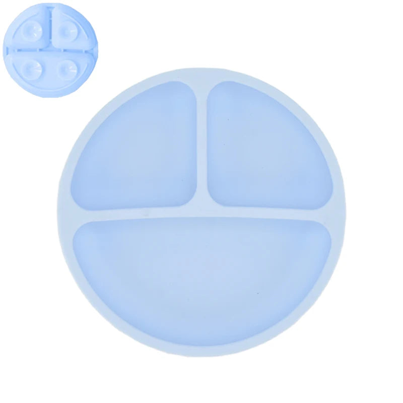 Silicone Baby Sucker Silicone Dining Plate Rice Spoon Set Cute Cartoon Children Dishes Smile Face Baby Tableware Retro Kid Bowl