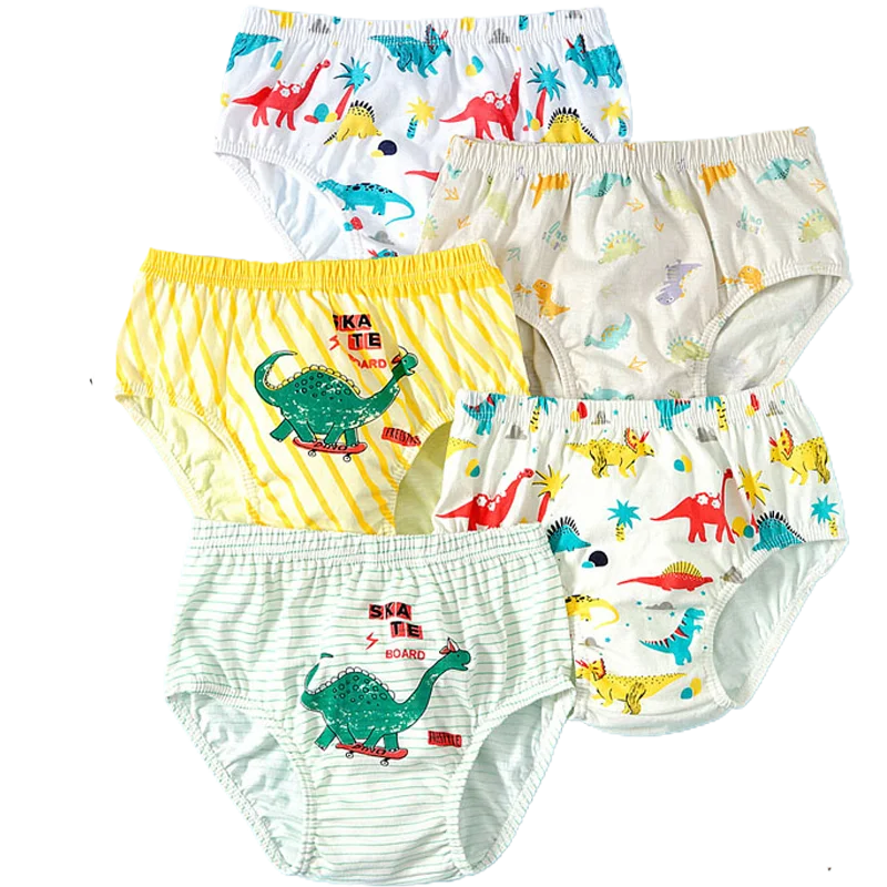 5pcs/lot Boys Cotton Boxer Briefs Cute Dinosaur Cartoon Print Kids Underwear Baby Boy Shorts Breathable Toddlers Underpants