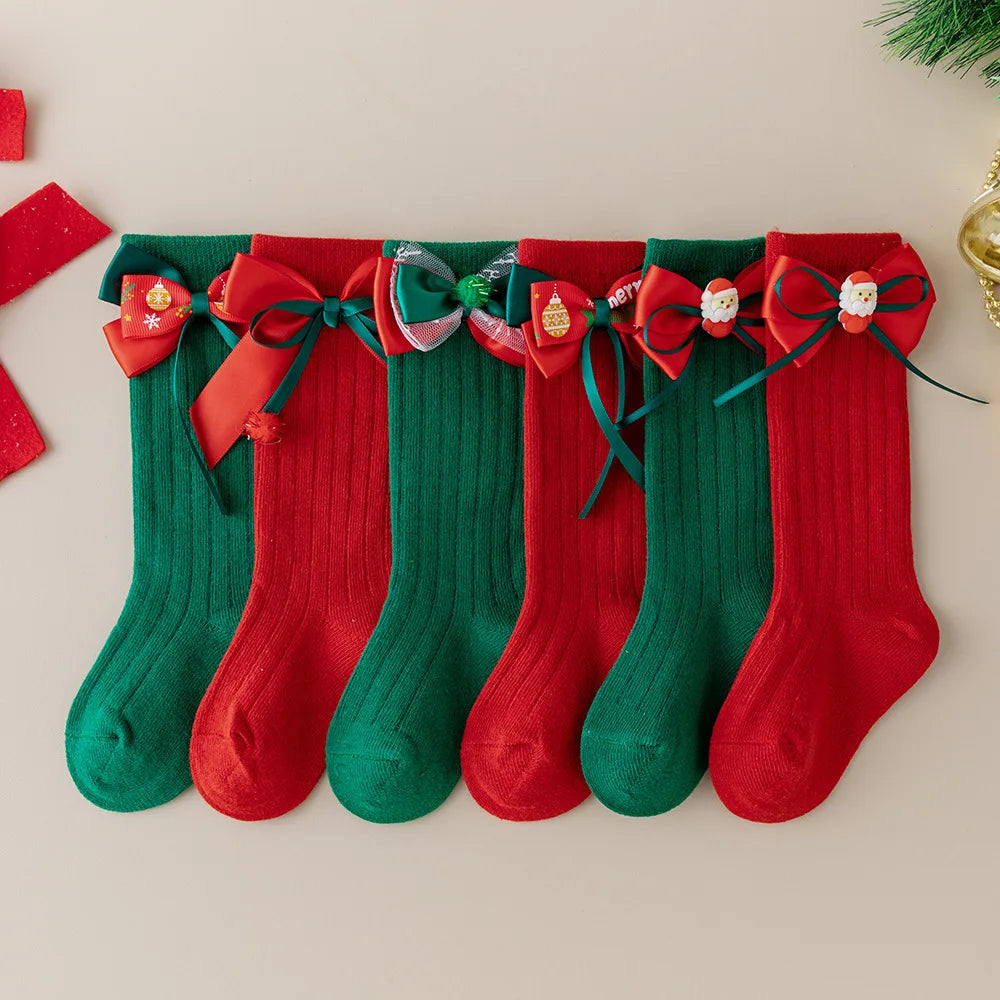Children's Bow Socks Hristmas Stockings New Baby Stockings Girls Socks Autumn and Winter  Leg Warmers for 2025 Xmas New Year