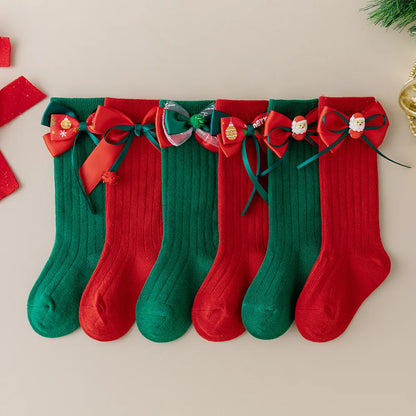 Children's Bow Socks Hristmas Stockings New Baby Stockings Girls Socks Autumn and Winter  Leg Warmers for 2025 Xmas New Year