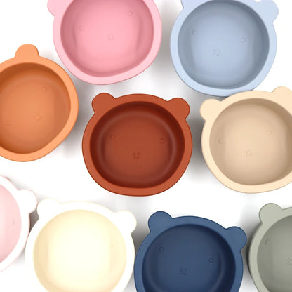 Bear shaped baby feeding bowl sauction silicone boy girl tableware cute cartoon 300ml