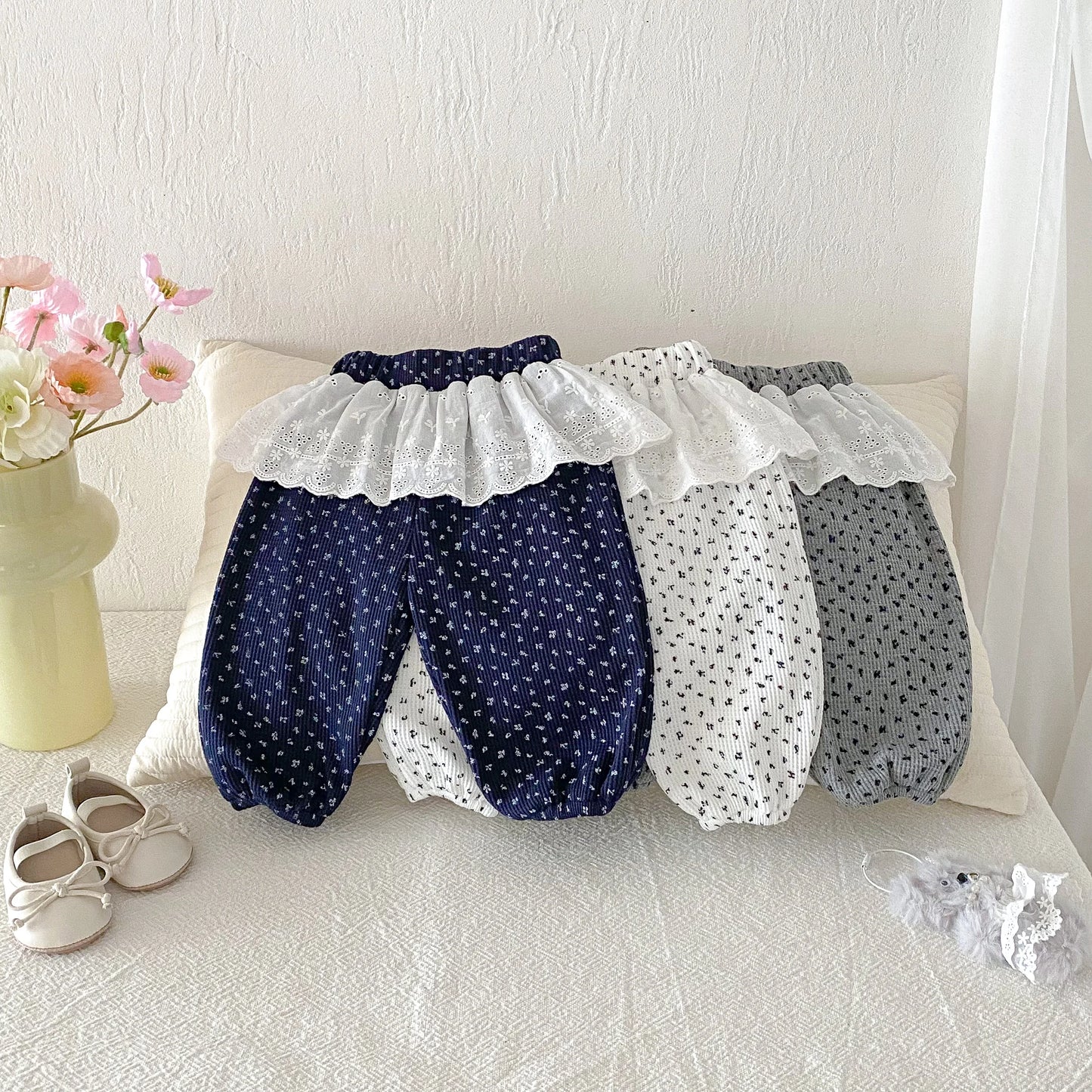 Autumn baby girls' leggings, Korean-style infant and toddler long pants, 0-3 years old children's clothing, outerwear floral cur