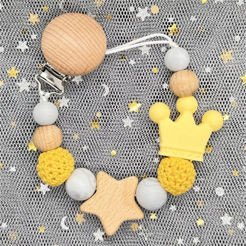 1Pc Personalized Name Custom Wooden Baby Pacifier Chain Clip Silicone Bead Dummy Nipple Holder Baby Teether Pendant Newborn Gift