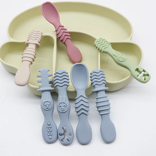 4pcs silicone baby food spoon, training spoon for babies over 6 months old, easy-to-grip tableware, Christmas gift