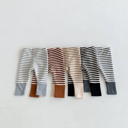 Autumn Newborn Infant Baby Boy Girls Candy Color Leggings Splice Striped Pants Fashion Baby Clothing