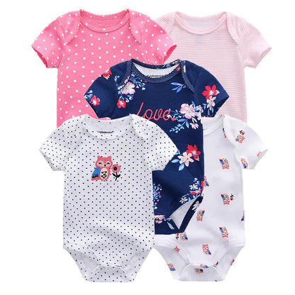 Kiddiezoom 5 Pcs/Lot Four Seasons Fashion Cartoon Short Sleeve Baby Boy Girl Bodysuits Soft 100%Cotton NewbornOnesies