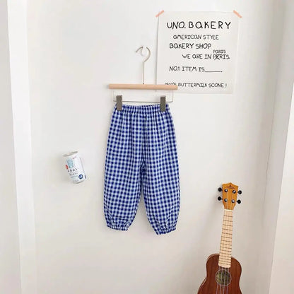 Summer Plaid Mosquito Proof Pants Outdoor Wear Baby Girls New Style Fashion Casual Loose Harlan Pants Children Thin Trousers