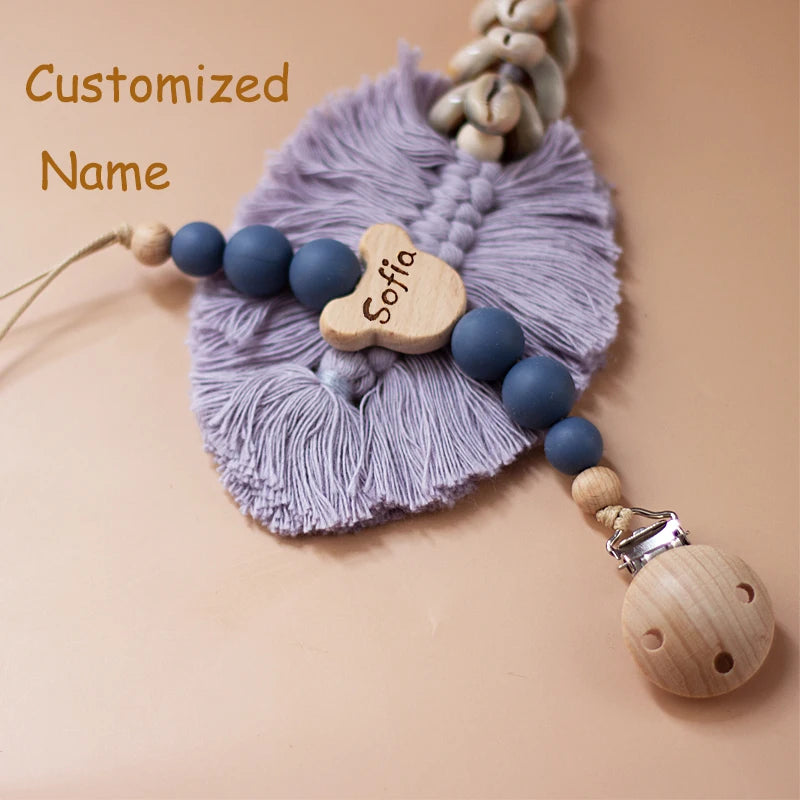 Custom Name Wooden Personalized Baby Pacifier Chain Silicone Bead Dummy Nipple Holder Guard Teether Pendant  Newborn Gift Stuff