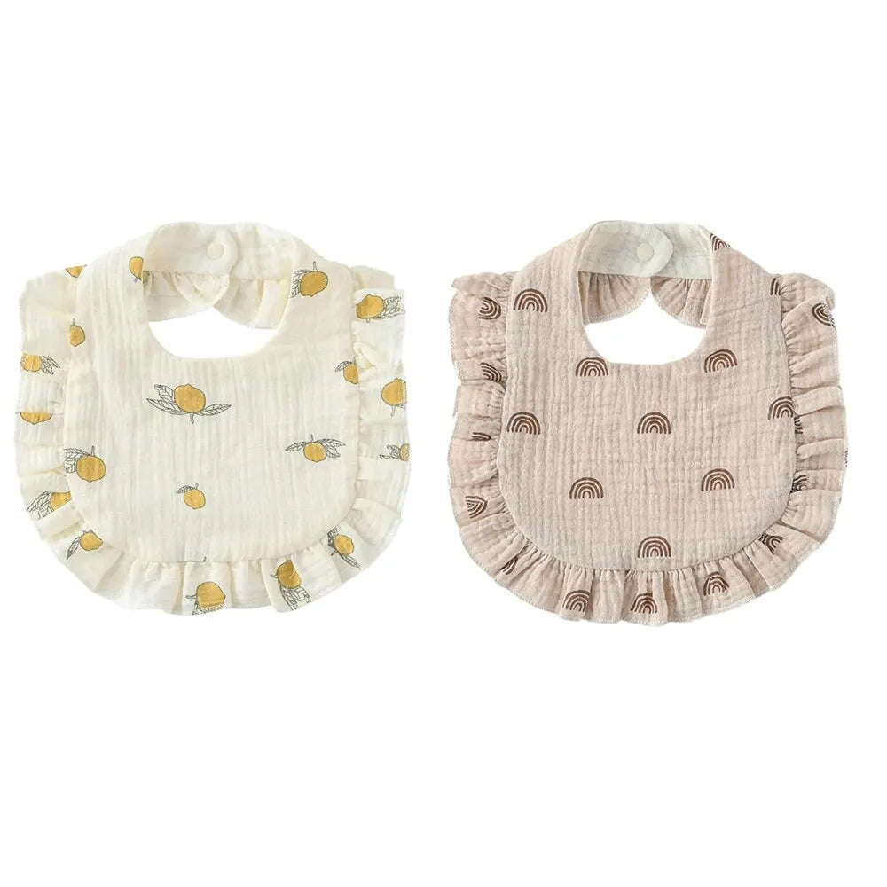2pcs Baby Feeding Drool Bib Ruffle Floral Infants Saliva Towel Soft Cotton Burp Cloth For Newborn Toddler Kids Bibs