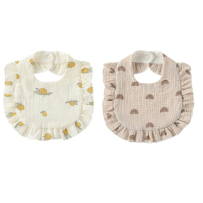 2pcs Baby Feeding Drool Bib Ruffle Floral Infants Saliva Towel Soft Cotton Burp Cloth For Newborn Toddler Kids Bibs