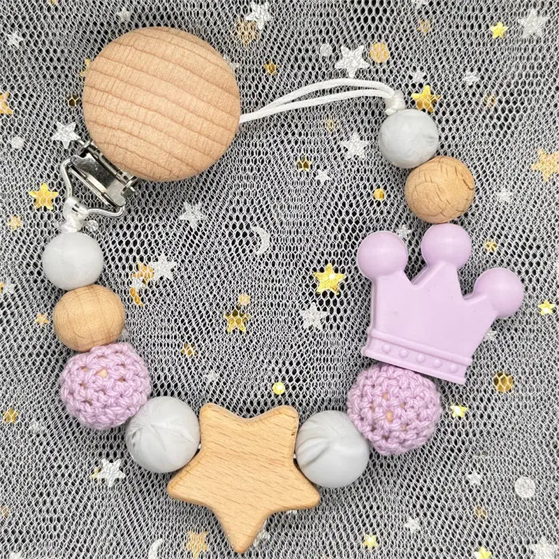 1Pc Personalized Name Custom Wooden Baby Pacifier Chain Clip Silicone Bead Dummy Nipple Holder Baby Teether Pendant Newborn Gift