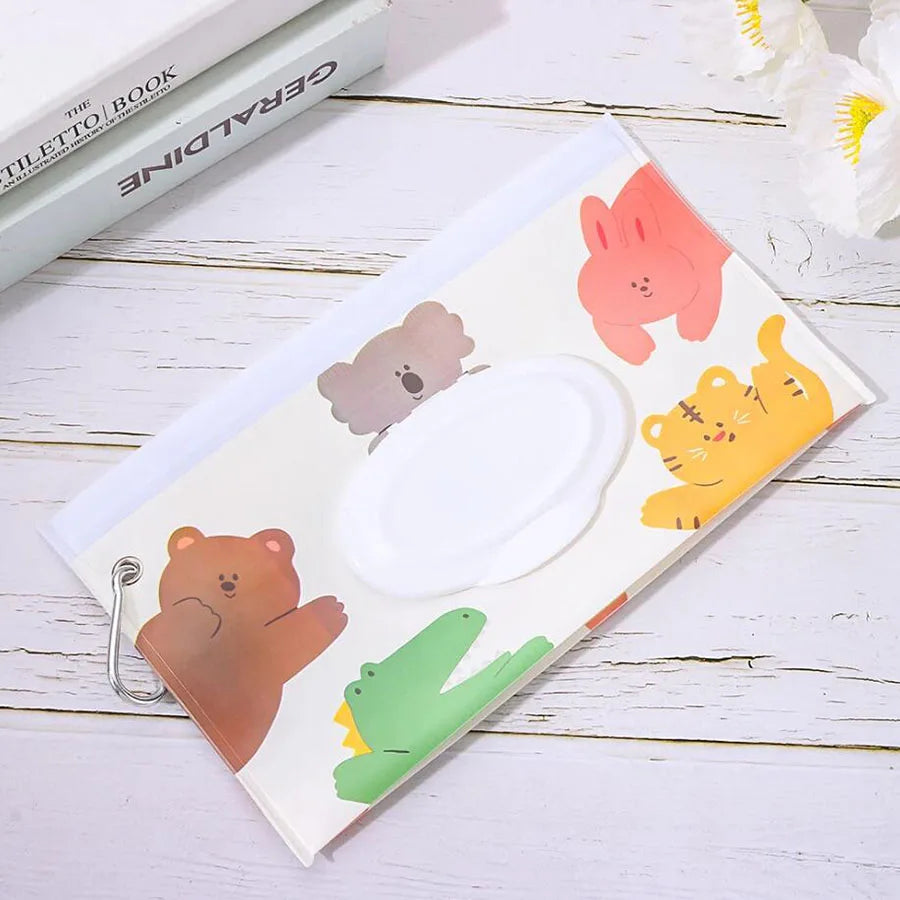 Baby Wet Wipe Pouch EVA Flip Cover Tissue Box Cute Snap-Strap Refillable Wet Wipes Bag Outdoor Useful Baby Stroller Accessory