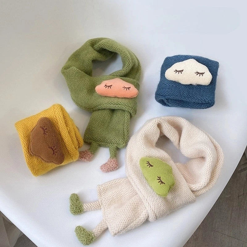 Cute Cloud Baby Scarf 3D Doll Kids Knitted Neckerchief 1-5year Boys Girls Children Cross Scarves Winter Warm Woolen Neck Cover