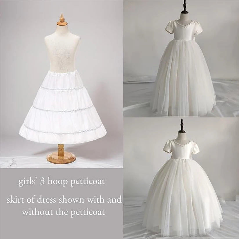 Girls' 3 Hoops Petticoat Full Slip Flower Girl Crinoline Skirt