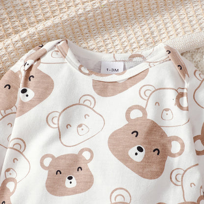 0-9 Months Baby Boy Set Little Bear Long Sleeve Bodysuit+Pants+Hat+Socks 4pcs/Set Baby Spring Autumn clothing Newborn