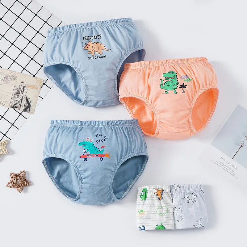5pcs/lot Boys Cotton Boxer Briefs Cute Dinosaur Cartoon Print Kids Underwear Baby Boy Shorts Breathable Toddlers Underpants
