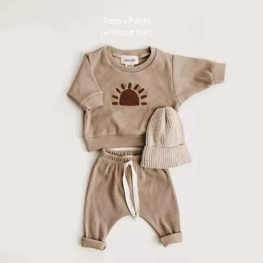 New Spring Autumn  Fashion Kids Clothes Set Toddler Baby Boy Girl Pattern Casual Tops+Child Loose Trousers  2pcs Suit Outfits