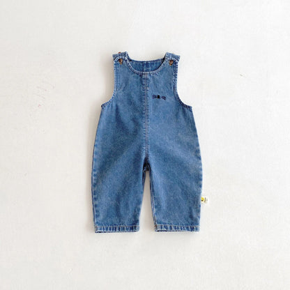Autumn and winter baby denim overalls with rabbit ears, cute long pants and one-piece pants