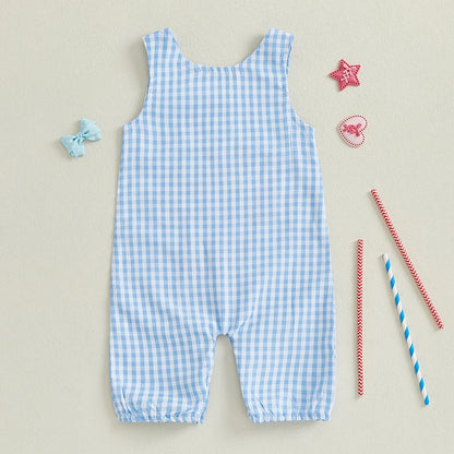 Citgeett Summer Independence Day Infant Baby Boys Girls Overall Sleeveless Plaid Letters Truck Printed 4th of July Clothes