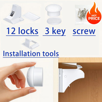 New Style Baby Safety Lock Magnetic Cabinet Locks Baby Proofing Drawer Cabinet Safety Accessories Self-adhesive or Screw Fixed