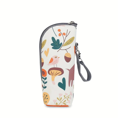 Cute Animal Print Insulated Bottle Bag, Portable Zippered Diaper Bag for Travel Daily Use