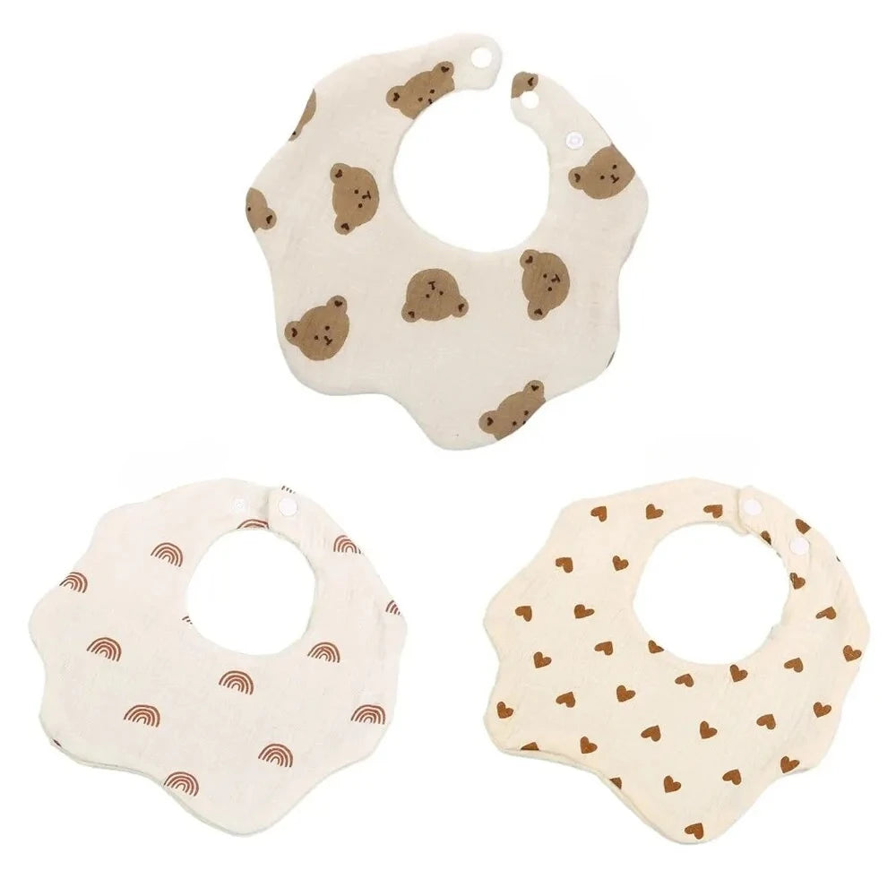 3PCS Cotton Gauze Baby Feeding Bibs Summer Soft Petal Baby Printed Drooling Towel Newborn Toddler Baby Burp Cloth Children'