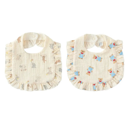 2pcs Baby Feeding Drool Bib Ruffle Floral Infants Saliva Towel Soft Cotton Burp Cloth For Newborn Toddler Kids Bibs