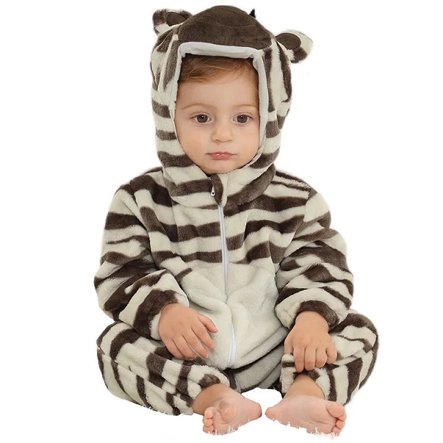MICHLEY Carnival Winter Baby Rompers Hooded Flannel Cosplay Toddler Infant Clothes Bodysuits Jumpsuit Costume For Girl Boy