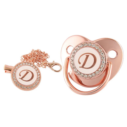 26 Letters Baby Pacifier Clip Rose Gold Bling Pacifiers Holder Silicone Soother Nipple Dummy Baby Shower Gifts