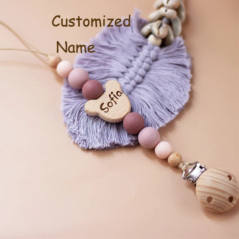 Custom Name Wooden Personalized Baby Pacifier Chain Silicone Bead Dummy Nipple Holder Guard Teether Pendant  Newborn Gift Stuff