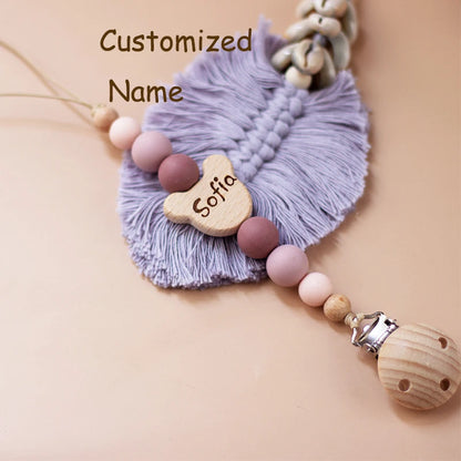 Custom Name Wooden Personalized Baby Pacifier Chain Silicone Bead Dummy Nipple Holder Guard Teether Pendant  Newborn Gift Stuff