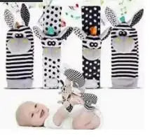 4Pcs Baby Rattles Toys Animal Socks Wrist Strap +Rattle Baby Foot Socks Bug Wrist Strap Toddler Socks Pacifier Toys  0-12 Months