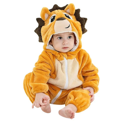 MICHLEY Carnival Winter Baby Rompers Hooded Flannel Cosplay Toddler Infant Clothes Bodysuits Jumpsuit Costume For Girl Boy