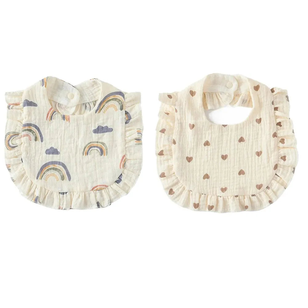 2pcs Baby Feeding Drool Bib Ruffle Floral Infants Saliva Towel Soft Cotton Burp Cloth For Newborn Toddler Kids Bibs