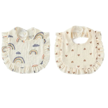 2pcs Baby Feeding Drool Bib Ruffle Floral Infants Saliva Towel Soft Cotton Burp Cloth For Newborn Toddler Kids Bibs