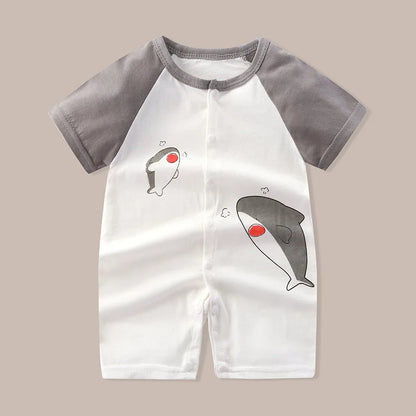 Newborn Clothes Cute Cartoon Dinosaur Tiger Shark Lion Print Strap Comfortable Summer Boys Girl 0-18 Short Sleeved Baby Jumpsuit