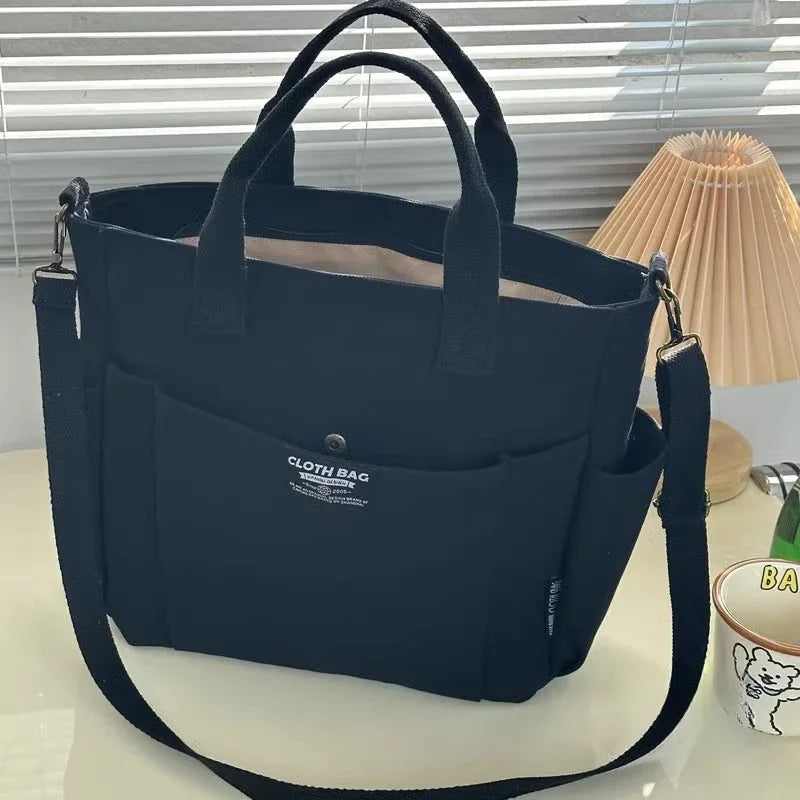 Canvas Ladies Bag Simple Student Large Capacity Horizontal Commuter Shoulder Slanting Portable Handbag