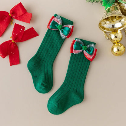 Children's Bow Socks Hristmas Stockings New Baby Stockings Girls Socks Autumn and Winter  Leg Warmers for 2025 Xmas New Year