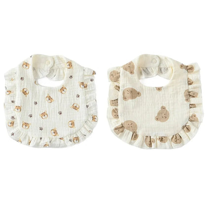 2pcs Baby Feeding Drool Bib Ruffle Floral Infants Saliva Towel Soft Cotton Burp Cloth For Newborn Toddler Kids Bibs