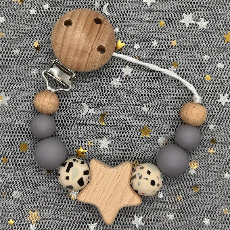 1Pc Personalized Name Custom Wooden Baby Pacifier Chain Clip Silicone Bead Dummy Nipple Holder Baby Teether Pendant Newborn Gift
