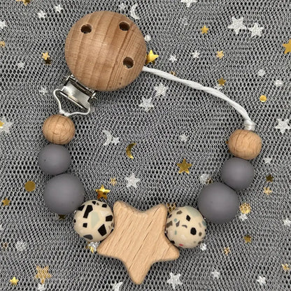 1Pc Personalized Name Custom Wooden Baby Pacifier Chain Clip Silicone Bead Dummy Nipple Holder Baby Teether Pendant Newborn Gift
