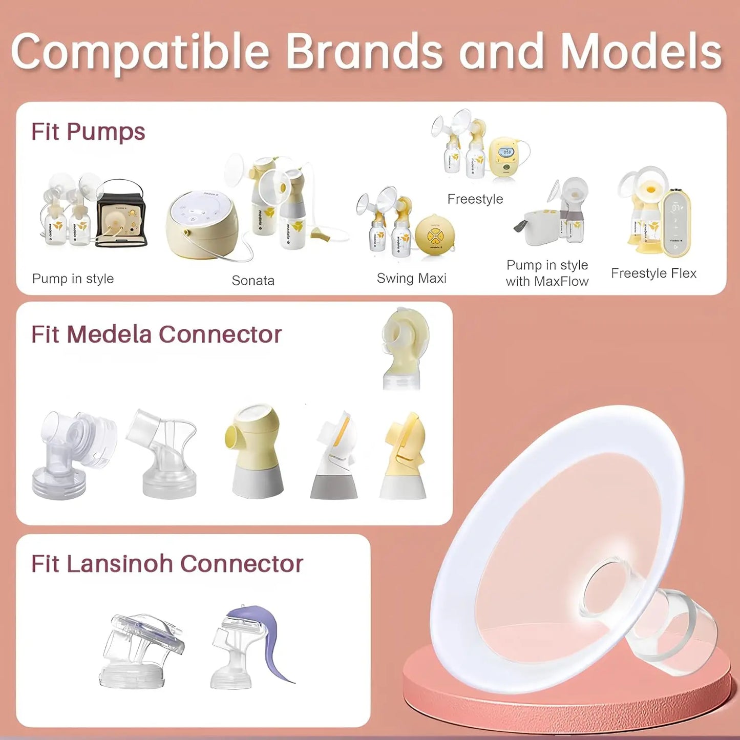 BPA Free Silicone Pad Flange Compatible with Medela Breast Pump Parts, Replace Flanges Accessories for Spectra Pump Parts