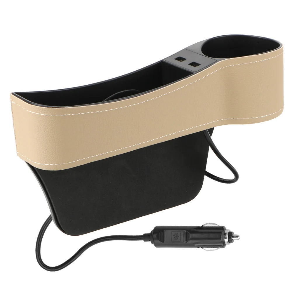 Dual USB Charger Seat Gap Slit Box Leather Car Seat Gap Storage Box Car Organizer Phone Bottle Cups Holder Box Car Accessories