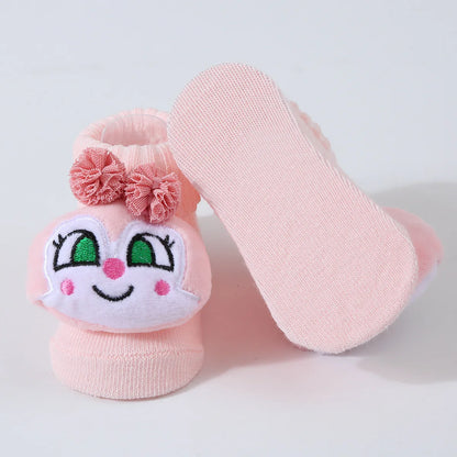 Cute Cartoon Doll Newborn Socks Spring New Baby Soft Solid Prewalker Knitted Sock For Girls Boys Infant Knitting Floor Socks