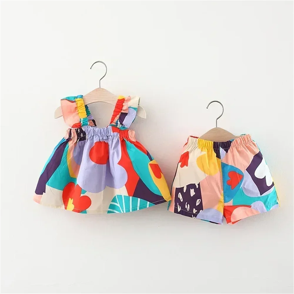 2pc/Set Baby Girl Sets Summer Flower Print Camisole Top Shorts Baby Clothes Girl Cute Girls Beach Set Costume For Baby