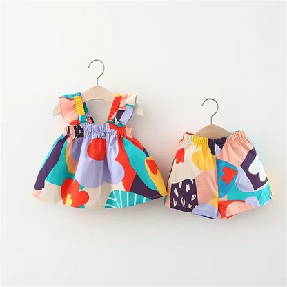 2pc/Set Baby Girl Sets Summer Flower Print Camisole Top Shorts Baby Clothes Girl Cute Girls Beach Set Costume For Baby