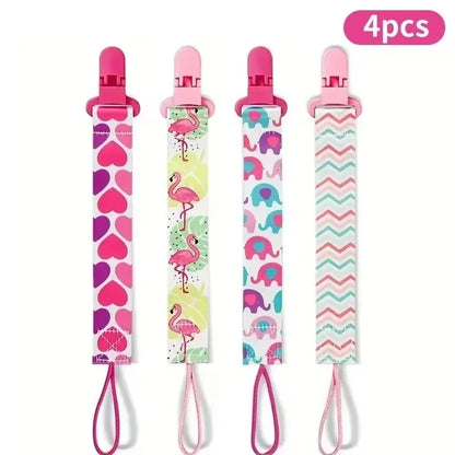 4pcs/set Newborn Pacifier Chain Clip Double-sided Printed Pacifier Belt Pacifier Holder Infant Feeding