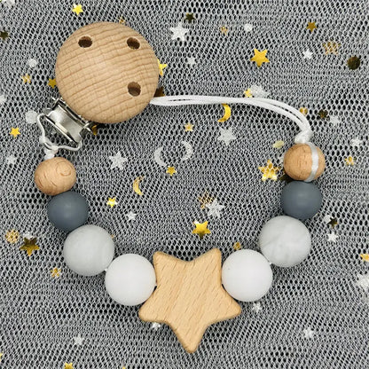 1Pc Personalized Name Custom Wooden Baby Pacifier Chain Clip Silicone Bead Dummy Nipple Holder Baby Teether Pendant Newborn Gift