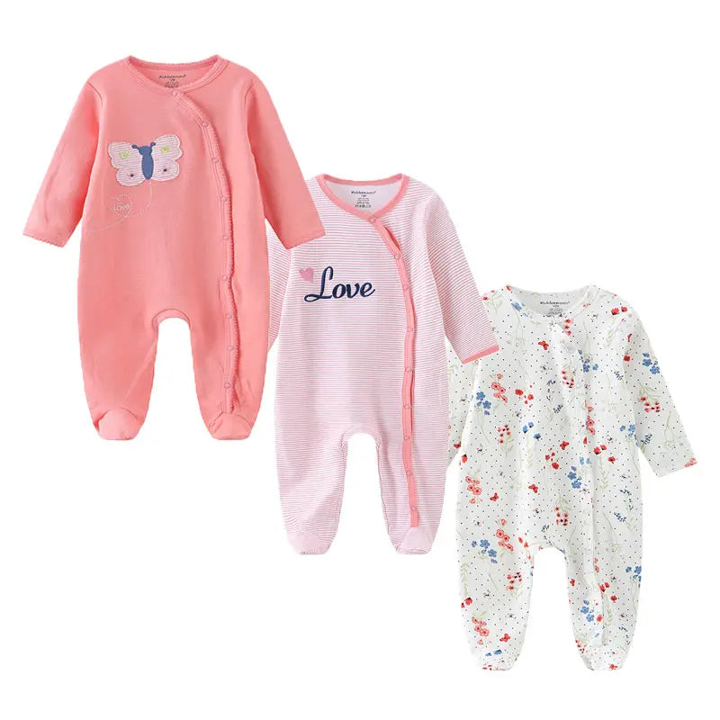 Kiddiezoom 3 Pcs/Lot Autumn Winter Unisex Cartoon Long Sleeve Baby Boy Girl Romper 100%Cotton Soft Newborn Jumpsuits Clothing
